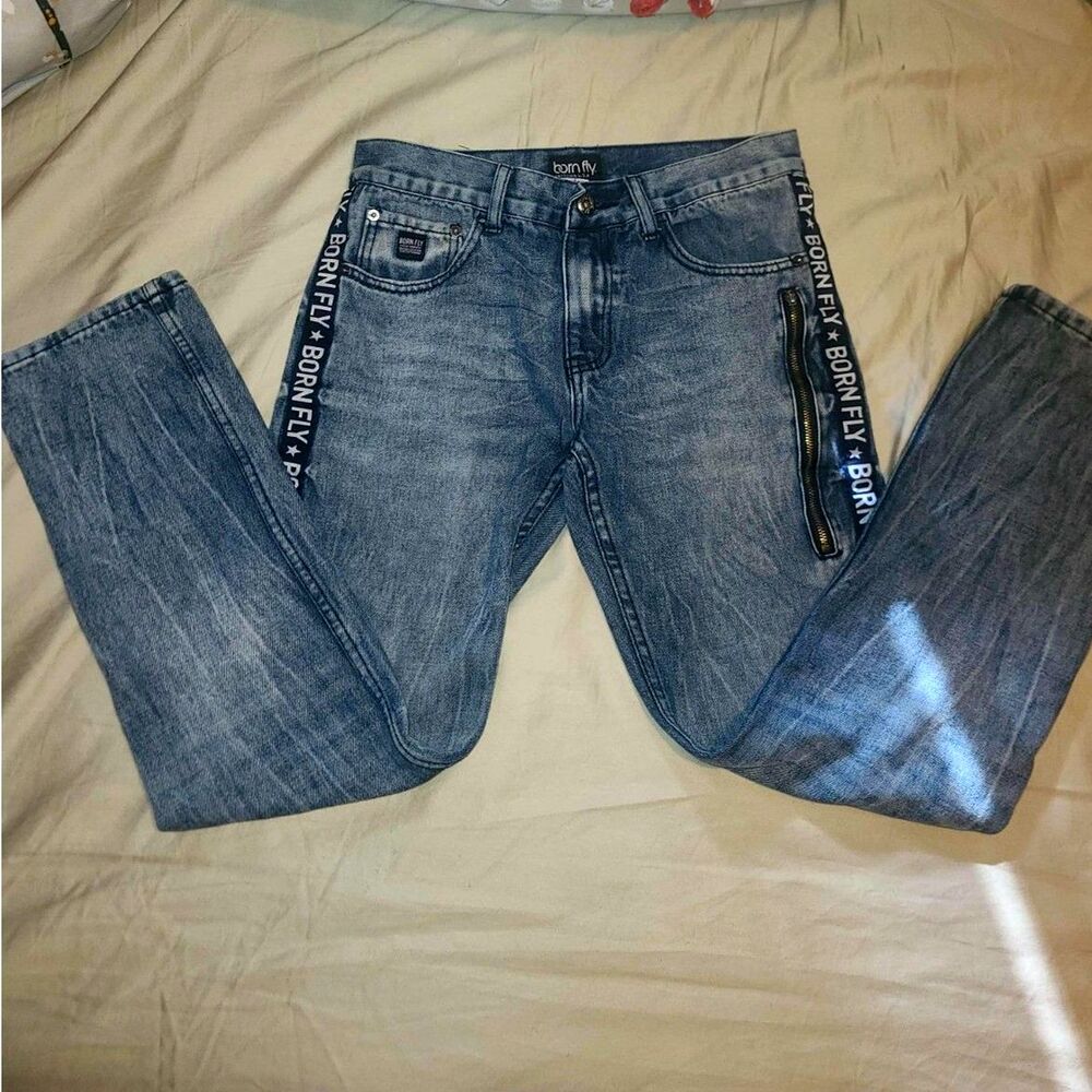 Born Fly Classic Straight‎ Leg Dark Stone Wash Blue Denim Jeans Juniors size 18